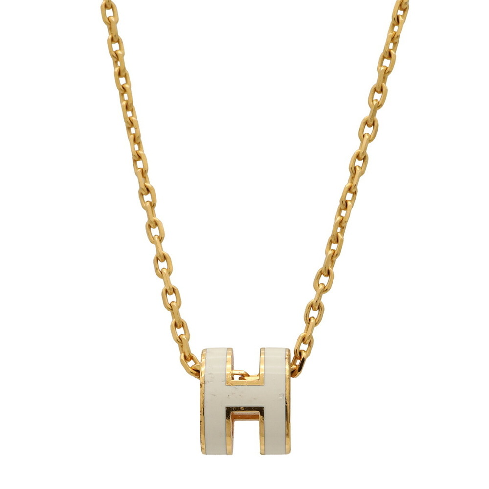 HERMES Mini Pop H Necklace Pendant Choker GP Lacquer Gold White